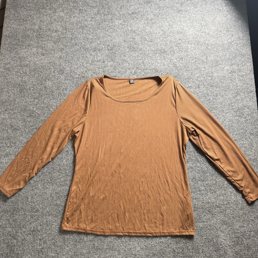 Women Long Sleeve Ribbed Knit Shirt Scoop Neck Casual Pullover‎ Top Camel Tan 4X